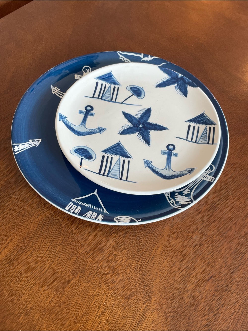 STARBUCKS HANDPAINTED NAUTICAL THEME Plates Set Beach Boat Ocean